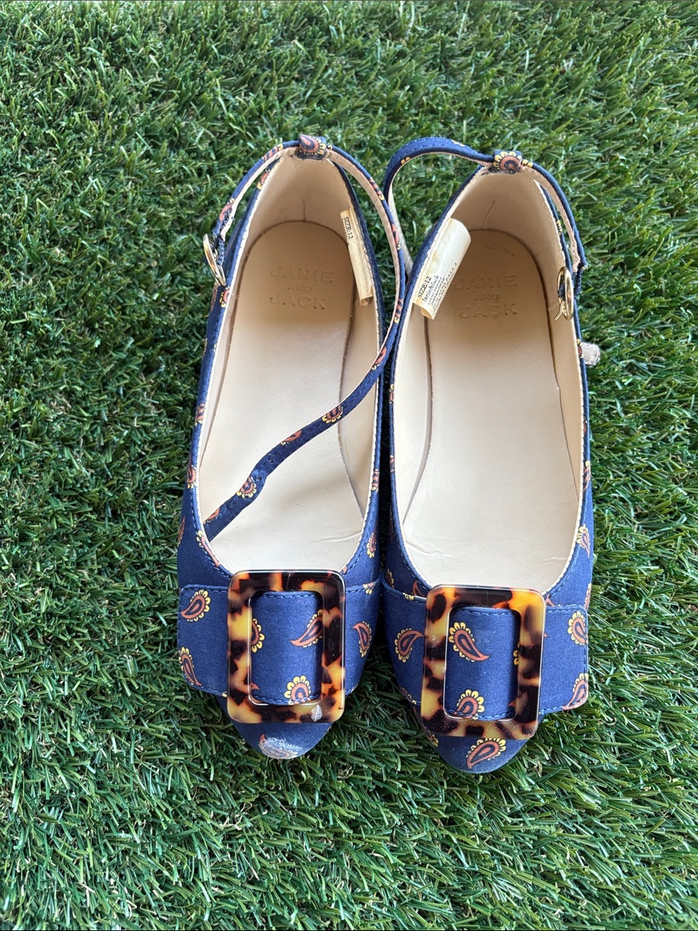 Janie and Jack Navy Paisley Flats with Tortoiseshell Buckles